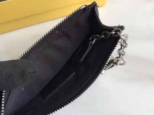 Fendi Keyring Pouch in Black Leather with Four Rainbow Studs For Sale