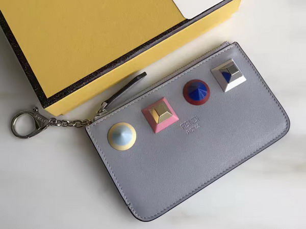 Fendi Keyring Pouch in Light Blue with Four Rainbow Studs For Sale