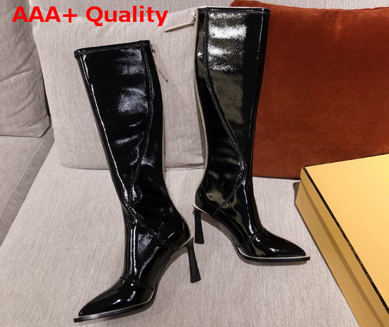 Fendi Knee Boots Glossy Black Neoprene Boots Replica