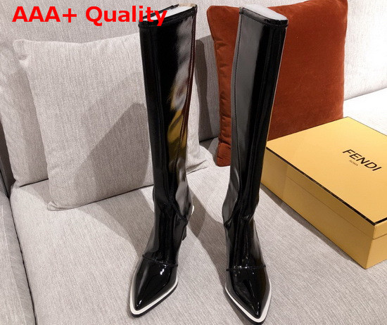 Fendi Knee Boots Glossy Black Neoprene Boots Replica