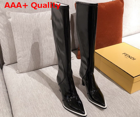 Fendi Knee Boots Glossy Black Neoprene Boots Replica