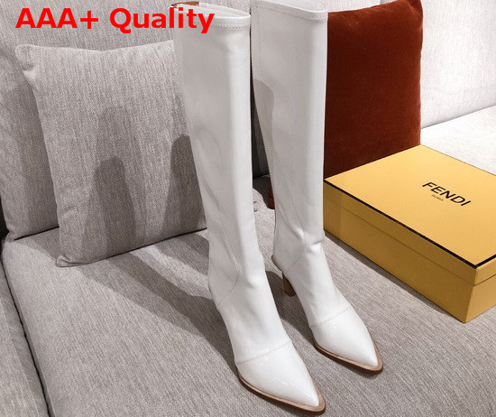 Fendi Knee Boots Glossy White Neoprene Boots Replica