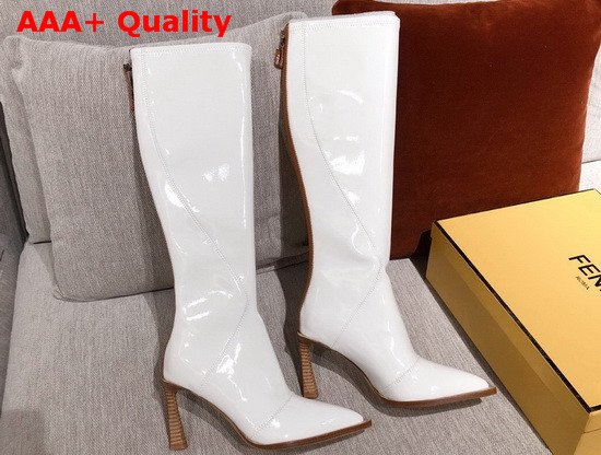 Fendi Knee Boots Glossy White Neoprene Boots Replica