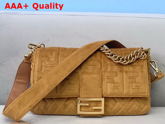 Fendi Large Baguette Bag in Brown Velvet Replica