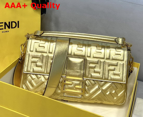 Fendi Large Baguette Bag in Gold Soft Nappa Leather Replica