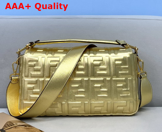 Fendi Large Baguette Bag in Gold Soft Nappa Leather Replica