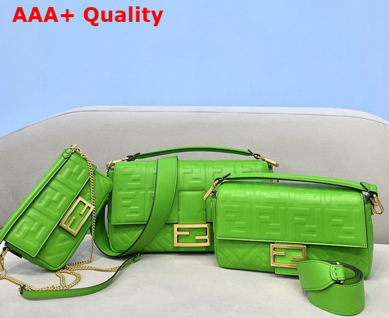 Fendi Large Baguette Bag in Green Soft Nappa Leather Replica