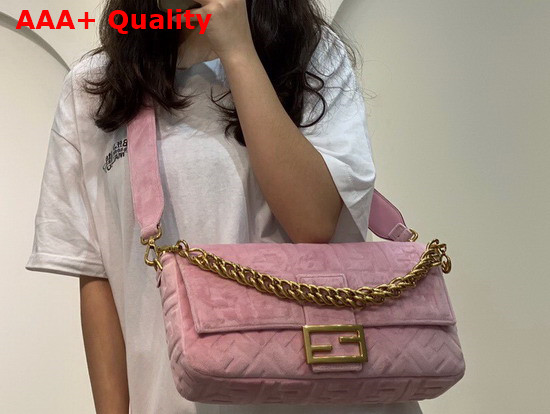 Fendi Large Baguette Bag in Pink Velvet Replica