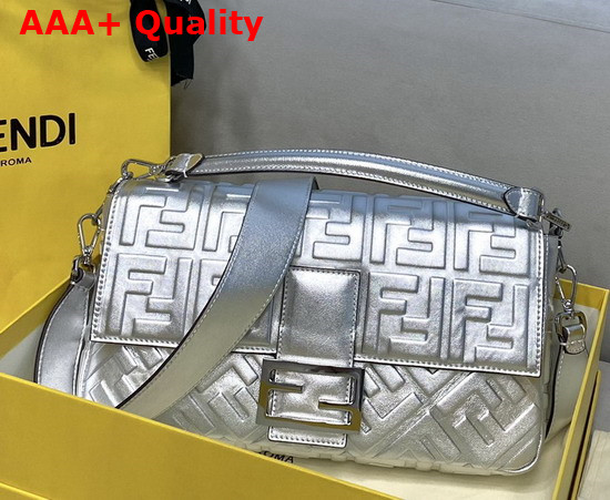 Fendi Large Baguette Bag in Silver Soft Nappa Leather Replica