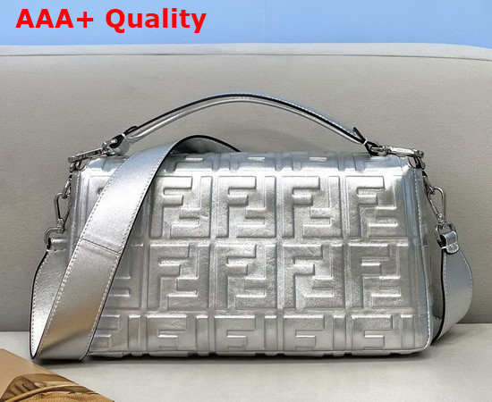 Fendi Large Baguette Bag in Silver Soft Nappa Leather Replica