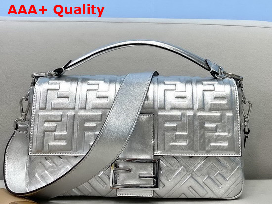 Fendi Large Baguette Bag in Silver Soft Nappa Leather Replica