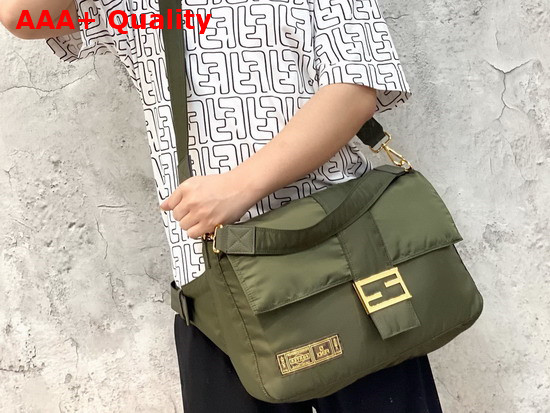 Fendi Large Baguette Messenger Bag in Green Nylon Replica