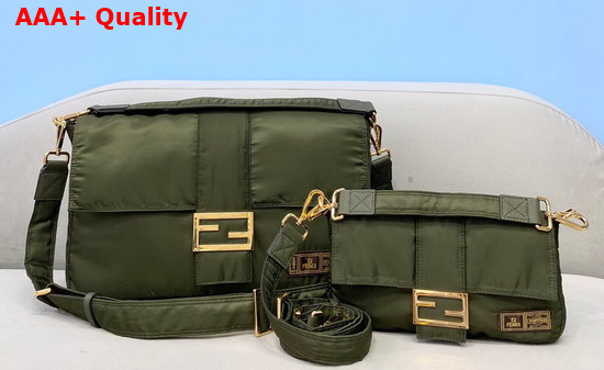 Fendi Large Baguette Messenger Bag in Green Nylon Replica