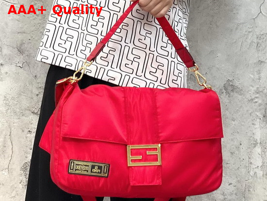 Fendi Large Baguette Messenger Bag in Red Nylon Replica