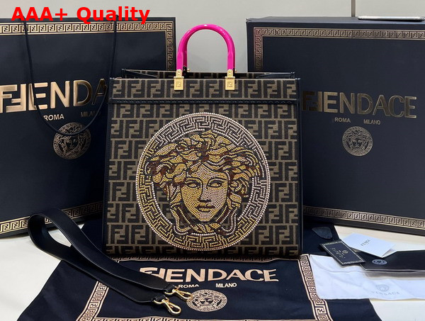 Fendi Large Fendi Sunshine Shopper in Fabric with Embroidered Medusa Motif Replica