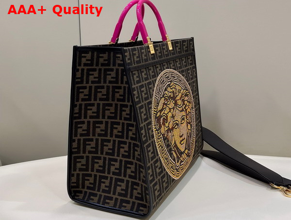 Fendi Large Fendi Sunshine Shopper in Fabric with Embroidered Medusa Motif Replica