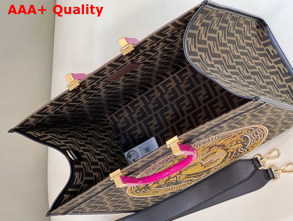 Fendi Large Fendi Sunshine Shopper in Fabric with Embroidered Medusa Motif Replica