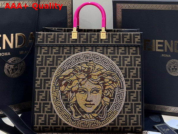 Fendi Large Fendi Sunshine Shopper in Fabric with Embroidered Medusa Motif Replica