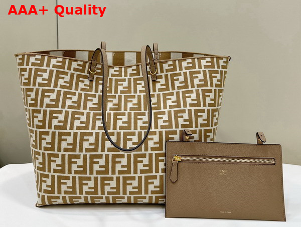 Fendi Large Roll Reversible Shopper in Pequin Striped and Beige FF Fabric Replica