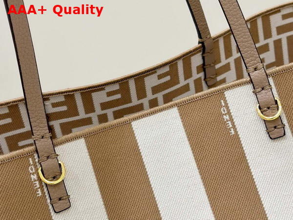 Fendi Large Roll Reversible Shopper in Pequin Striped and Beige FF Fabric Replica