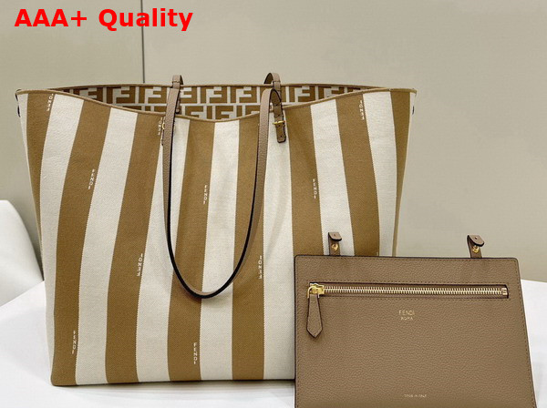 Fendi Large Roll Reversible Shopper in Pequin Striped and Beige FF Fabric Replica