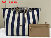 Fendi Large Roll Reversible Shopper in Pequin Striped and Midnight Blue FF Fabric Replica