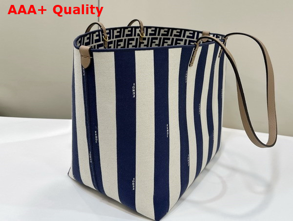 Fendi Large Roll Reversible Shopper in Pequin Striped and Midnight Blue FF Fabric Replica