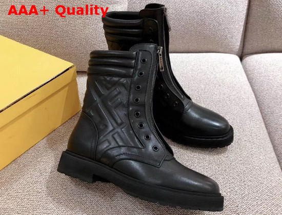 Fendi Leather Ankle Boots in Black Nappa Leather with Embossed FF Motif Replica