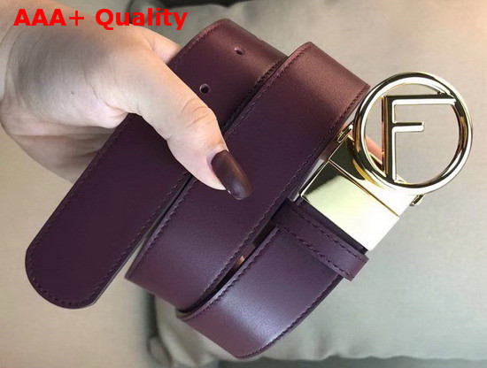 Fendi Leather Belt in Burgundy Calf Leather with Round Buckle Replica