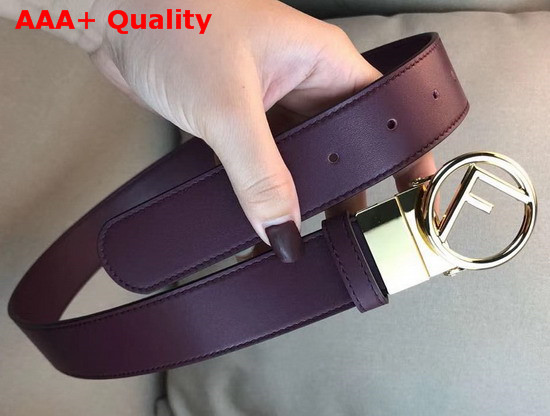 Fendi Leather Belt in Burgundy Calf Leather with Round Buckle Replica