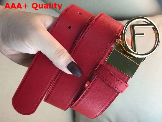 Fendi Leather Belt in Red Calf Leather with Round Buckle Replica