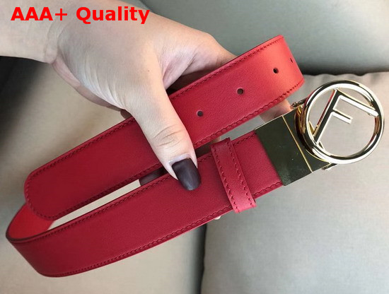 Fendi Leather Belt in Red Calf Leather with Round Buckle Replica