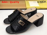 Fendi Leather Sandal in Black Crocodile Print Calfskin Replica