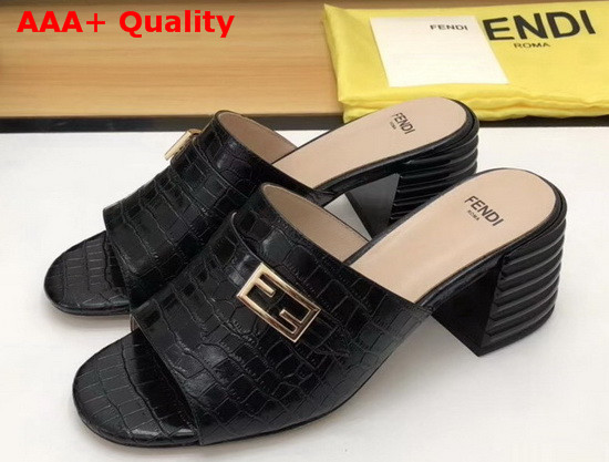 Fendi Leather Sandal in Black Crocodile Print Calfskin Replica