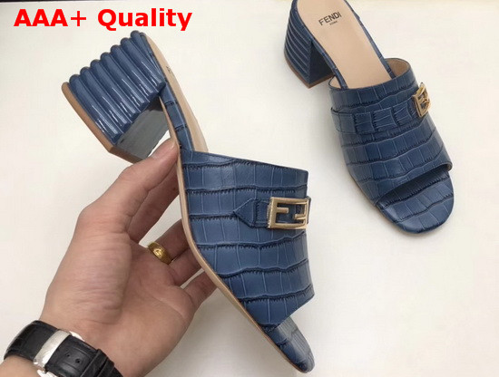 Fendi Leather Sandal in Blue Crocodile Print Calfskin Replica