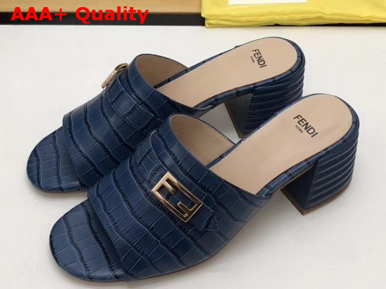 Fendi Leather Sandal in Blue Crocodile Print Calfskin Replica