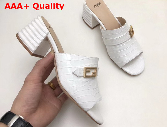 Fendi Leather Sandal in White Crocodile Print Calfskin Replica