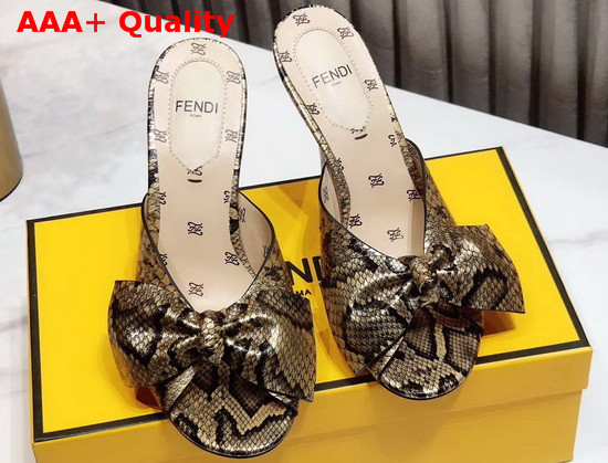 Fendi Leather Sandal with Maxi Bow Gold Snake Print Leather Replica