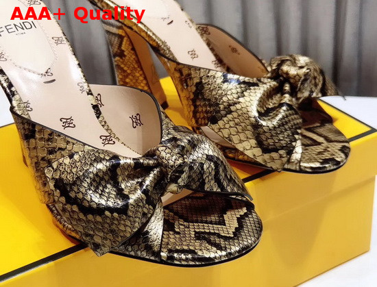 Fendi Leather Sandal with Maxi Bow Gold Snake Print Leather Replica