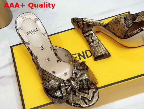 Fendi Leather Sandal with Maxi Bow Gold Snake Print Leather Replica