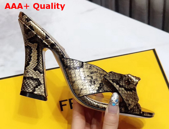 Fendi Leather Sandal with Maxi Bow Gold Snake Print Leather Replica