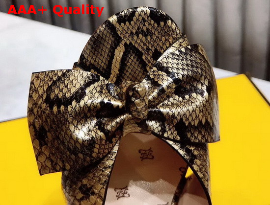 Fendi Leather Sandal with Maxi Bow Gold Snake Print Leather Replica