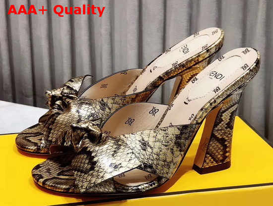 Fendi Leather Sandal with Maxi Bow Gold Snake Print Leather Replica