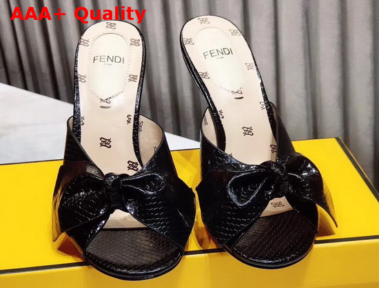 Fendi Leather Sandal with Maxi Bow in Black Snake Print Calf Leather Replica