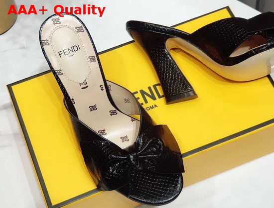 Fendi Leather Sandal with Maxi Bow in Black Snake Print Calf Leather Replica