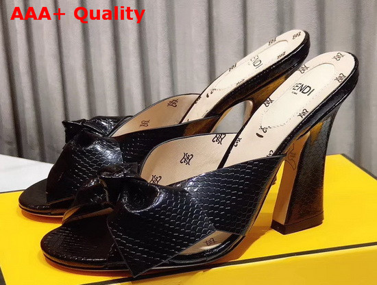 Fendi Leather Sandal with Maxi Bow in Black Snake Print Calf Leather Replica