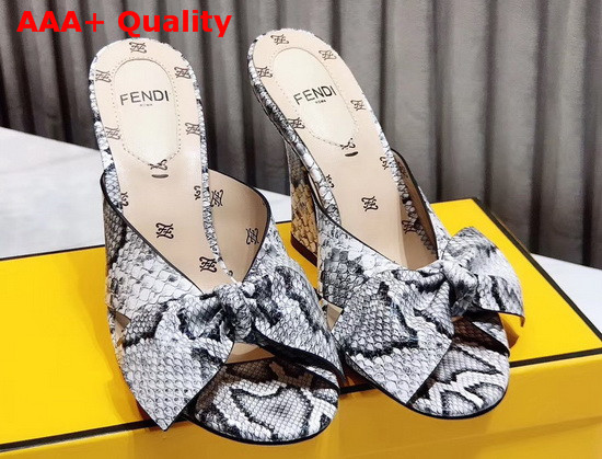 Fendi Leather Sandals with Maxi Bow Grey Snake Print Leather Replica