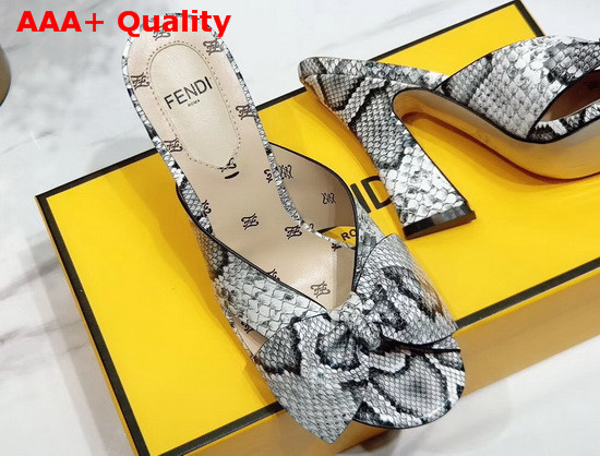 Fendi Leather Sandals with Maxi Bow Grey Snake Print Leather Replica