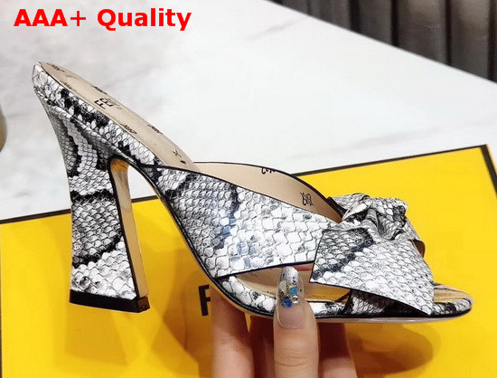 Fendi Leather Sandals with Maxi Bow Grey Snake Print Leather Replica