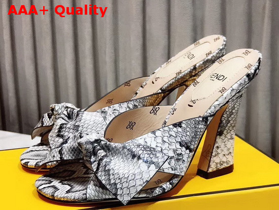 Fendi Leather Sandals with Maxi Bow Grey Snake Print Leather Replica